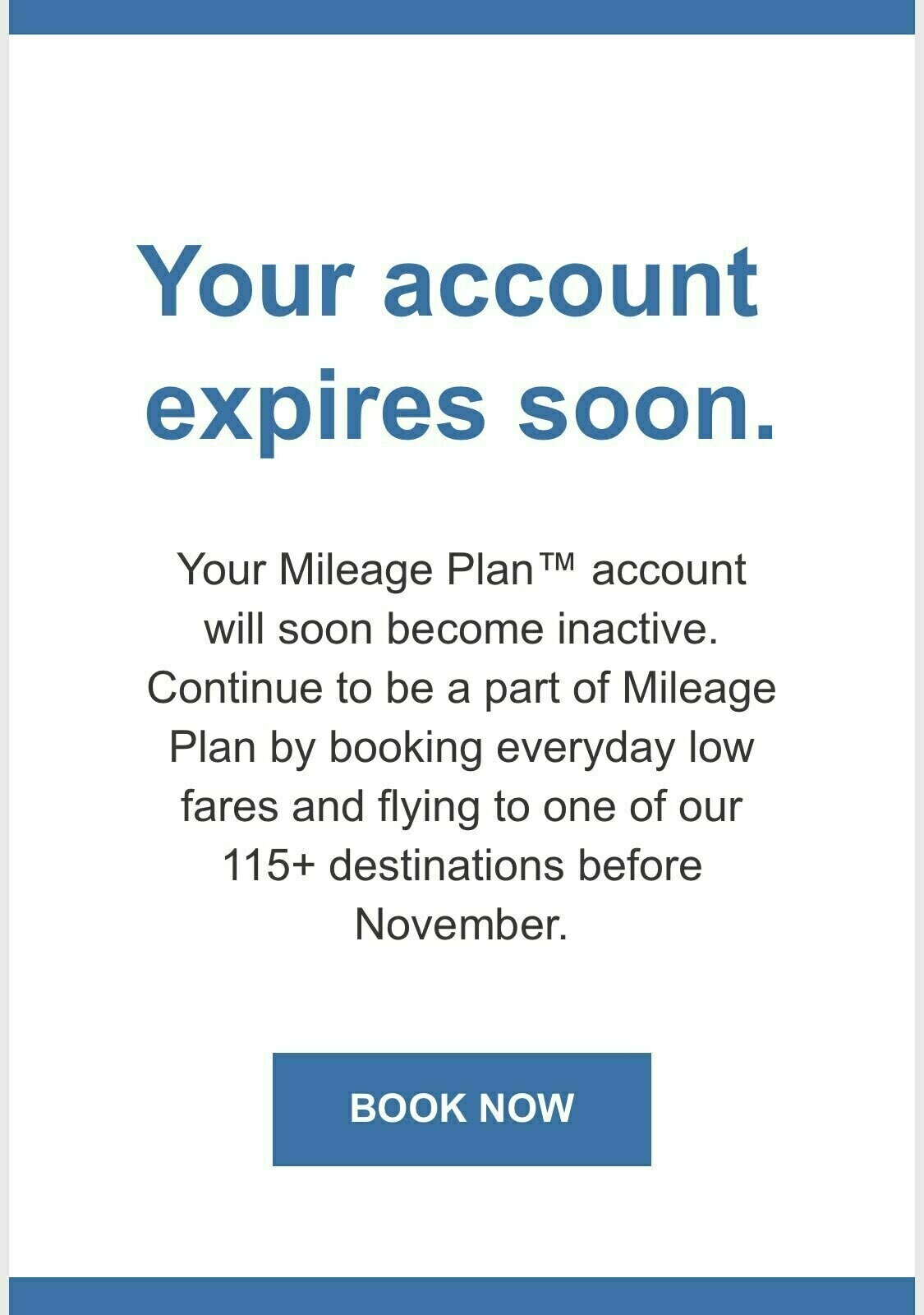 screenshot of email letting me know my airline frequent flyer account is going to close