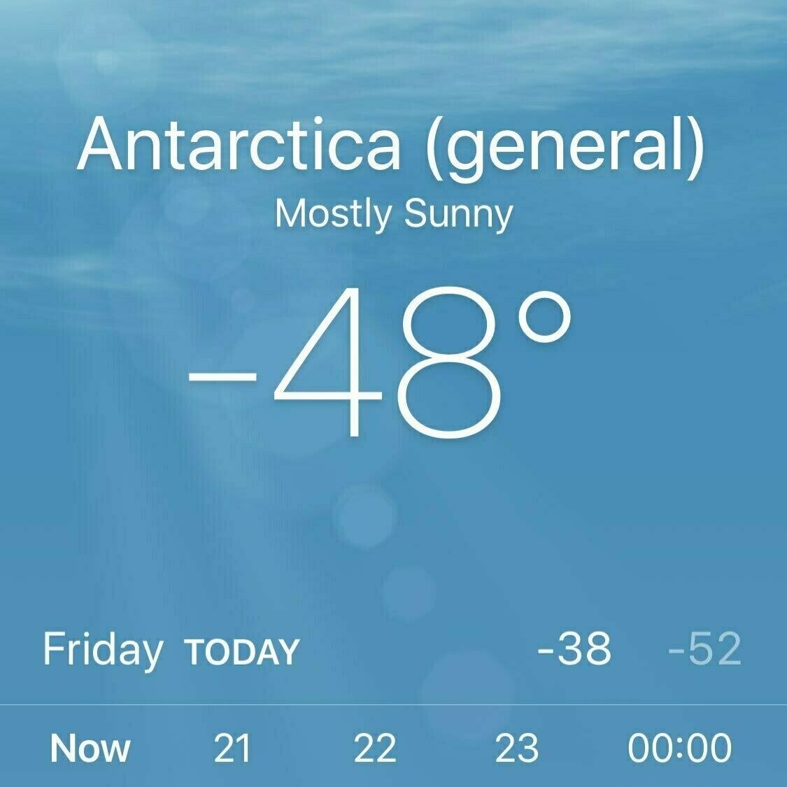 screenshot of the -48°C temperature in Antarctica 